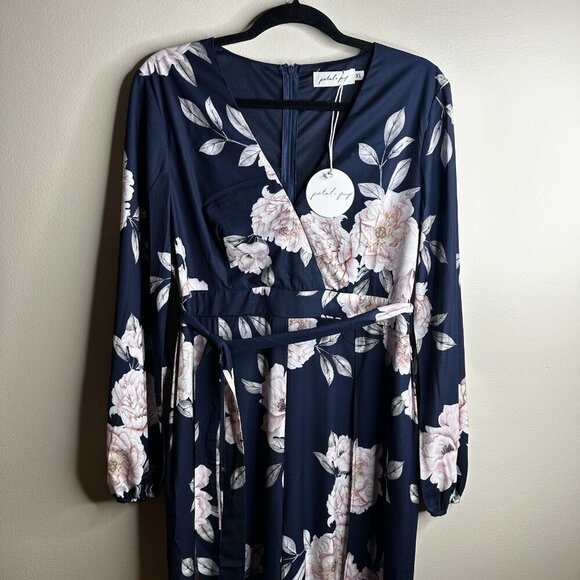 Petal + Pup Jumpsuit Women XL Navy Pink Floral Long Sleeve Wide-Leg Prairie Core - Picture 3 of 16